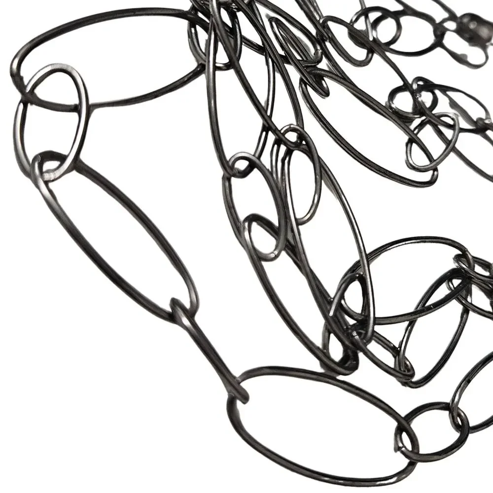 1950s MCM Gun Metal Thin Opera Length Long Open SIlver Chain Link Necklace